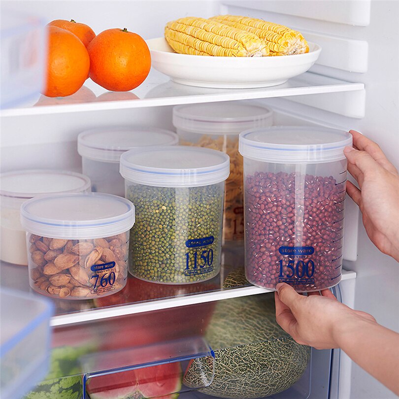 【happy one】Plastic Sealed Cans Kitchen Box Transparent Food Canister Keep Fresh Jar Container Space-saving Fridge box. 