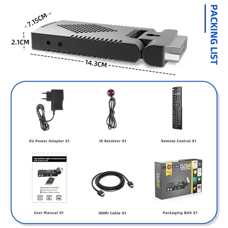 DVB-T2 Scart H265 TV BOX Smart TV Top Set Box HD 1080p WiFi 2G 16G Smart Wireless Network Media Player TV Receiver Decoders. 