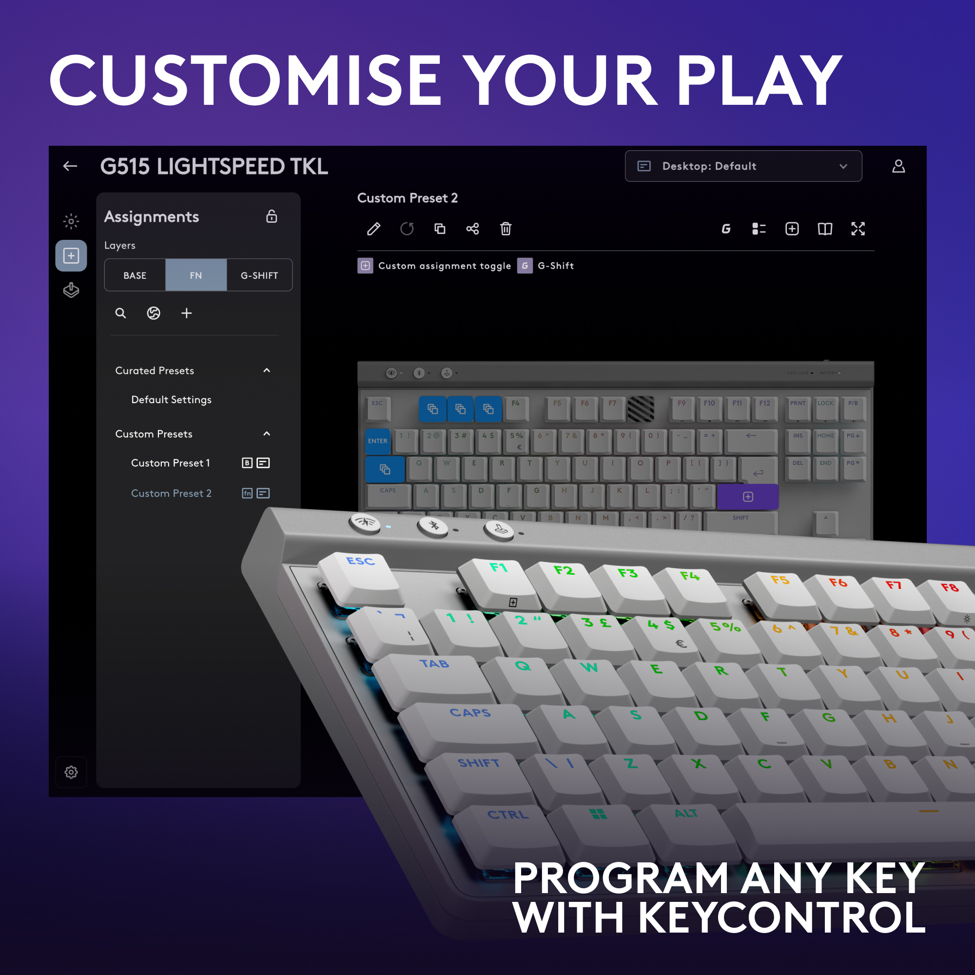 Logitech G515 Lightspeed TKL Low Profile Wireless Gaming Keyboard, LIGHTSYNC RGB, Thin Tenkeyless Design, PBT Keycaps, Tactile (Brown) Mechanical Switches. 