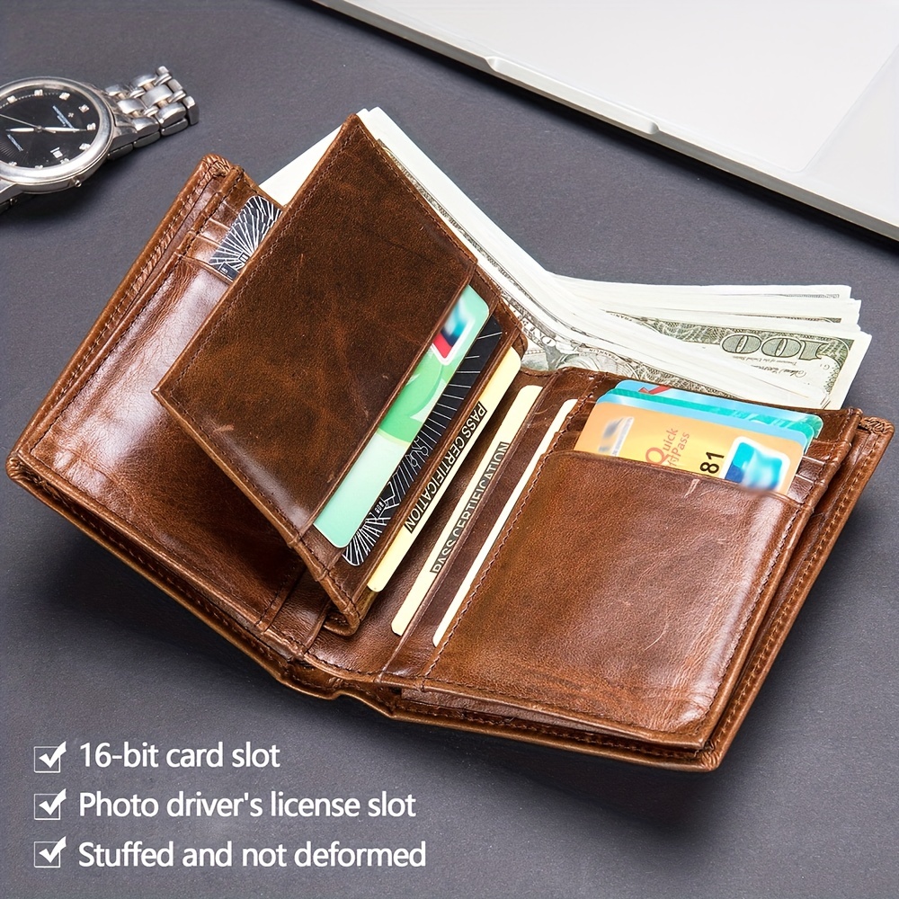 1pc Men's Nordeep Leather Wallet, With Extra-thick Three Fold Wallet, Top Layer Cowhide Retro Card Holder, Large Capacity Multi-function Multi-card Wallet. 