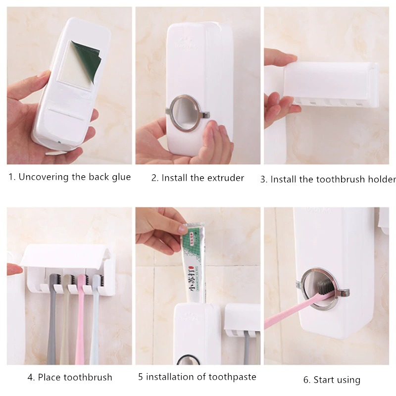 Automatic Toothpaste Dispenser And Brush Holder Set. 