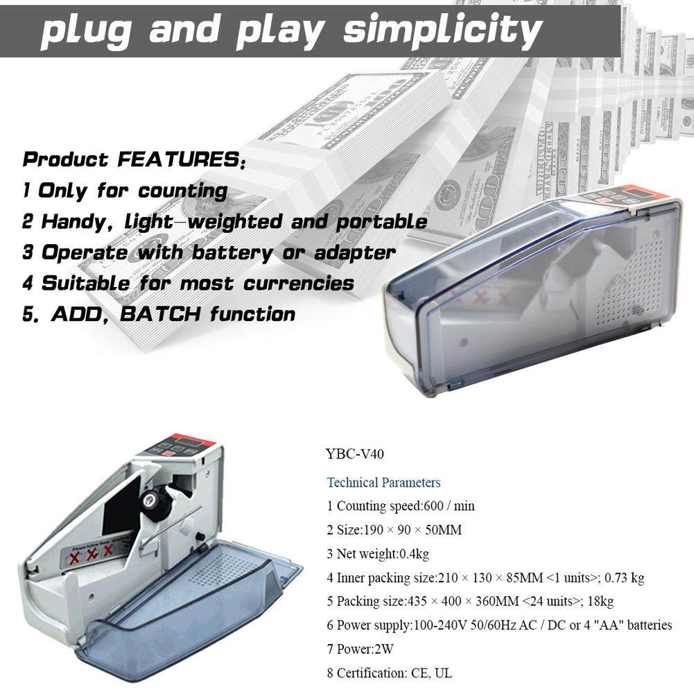 Portable Money Counter for Currency Note Bill Cash Banknote Ticket Counter Mini Counting Machines Fi. 