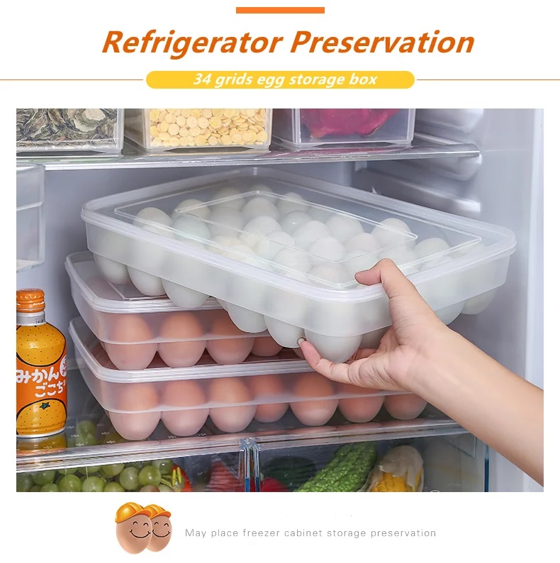 Organize 34 Eggs with Our BPA-Free, Food-Grade Plastic Egg Box! Comes with Lid, Perfect Fit for All Eggs. Ideal for Fridges and Kitchens. Quantity: 1 Pc.. 