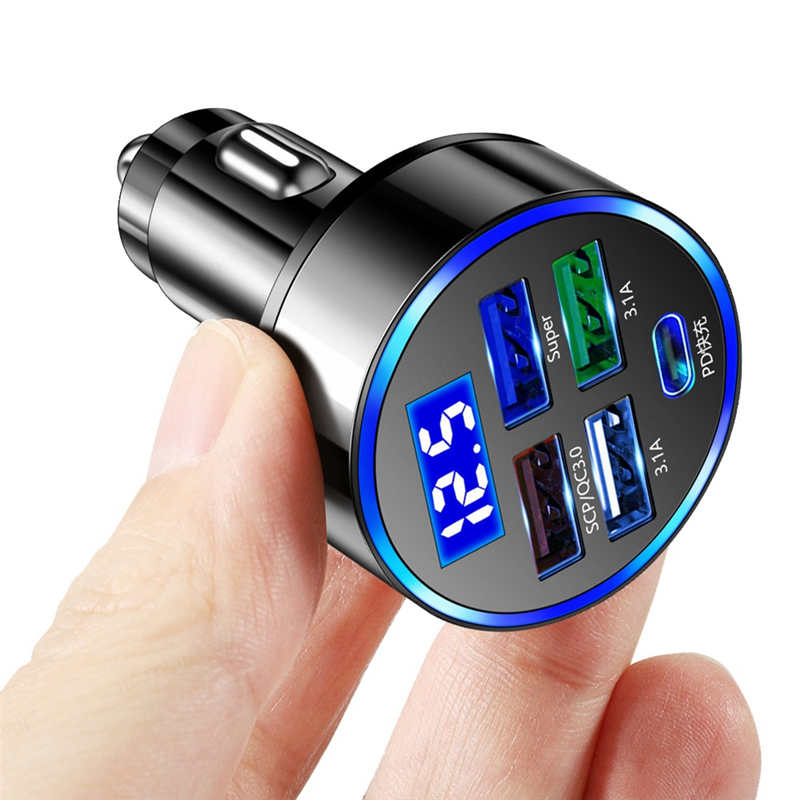 5 in 1 Car Auto Charging Plug Adapter LED Digital Display 15W Car Charger Adapter Fast Charging Easy to Use. 