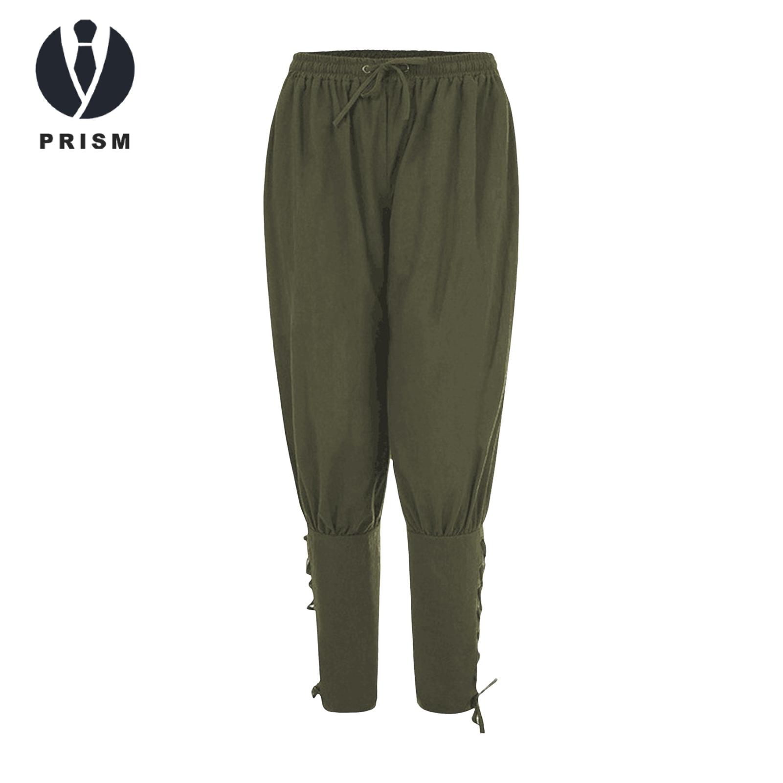 Prism Men Solid Color Leggings Men's Medieval Viking Pirate Ankle-banded Lace-up Pants Elastic Waist Cosplay Costume Trousers Men Casual Pants