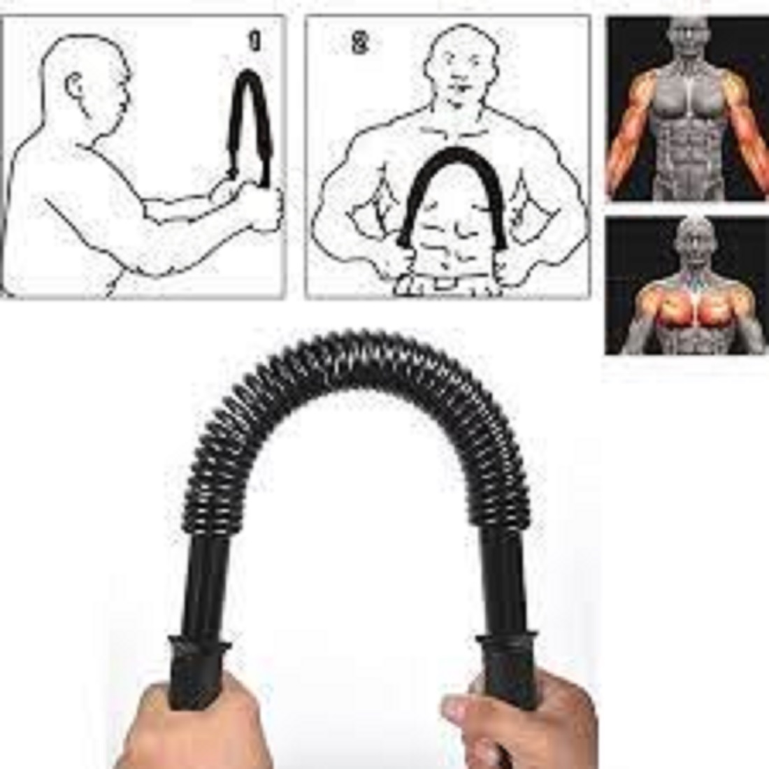 Power Twister 50 kg Flexible Strength Chest Shoulder Arm Rod Spring Exerciser  Bar - Black