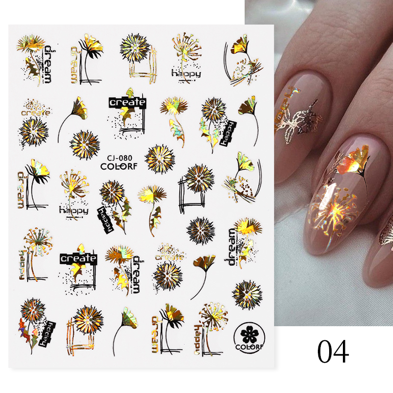 Red Flowers 3D Nail Sticker Love Letters Colorful Butterfly Leaf Flowers Line Pattern Nail Decals DIY Manicure