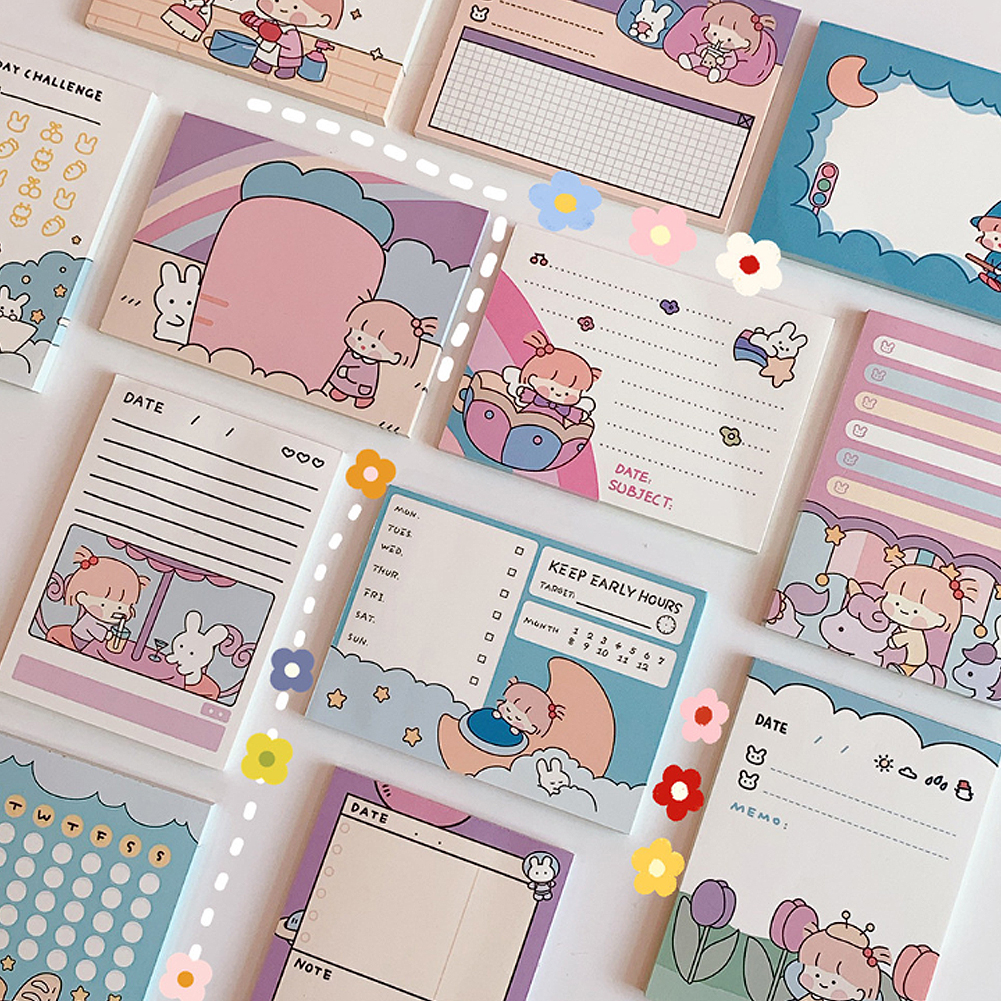 SF Cute 50 Sheets Girls Paper Memo Pads Notepad Student Sticky Notes To Do List Weekly Planner Stickers Korean Stationery