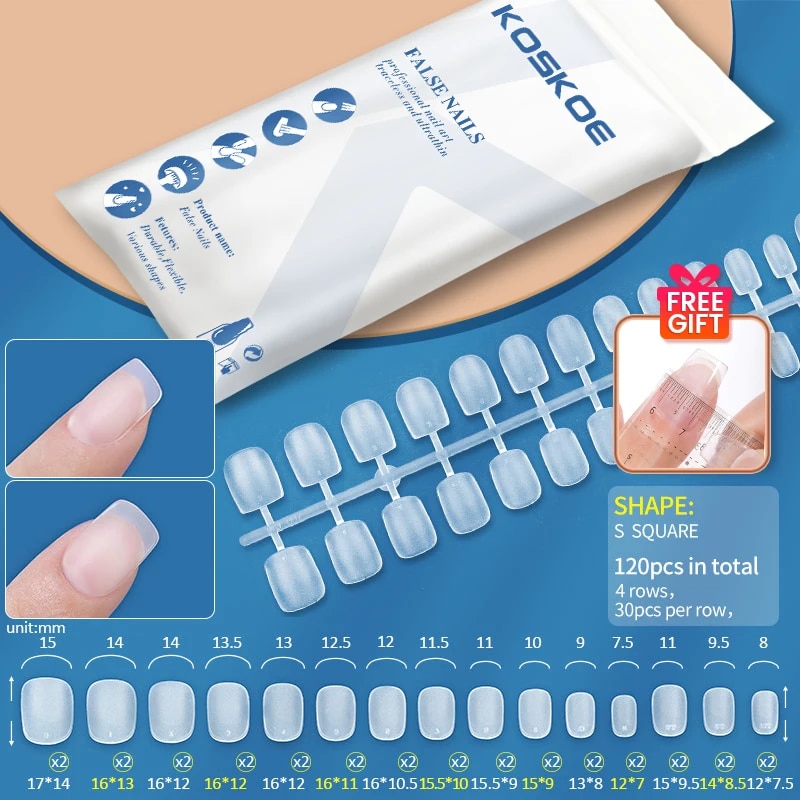 KOSKOE 120pcs False Nails Acrylic Press on Nails Almond Artificial Clear Nail Tips for Extension Tool Get Free Soft Ruler. 