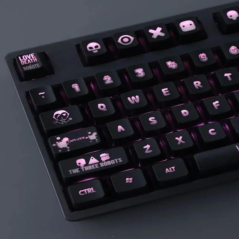 Love Death And Robots Keycaps OEM Profile For Mechanical Keyboard DYE-SUB Cute Letter Transparency Backlight 104 Key Caps Set. 