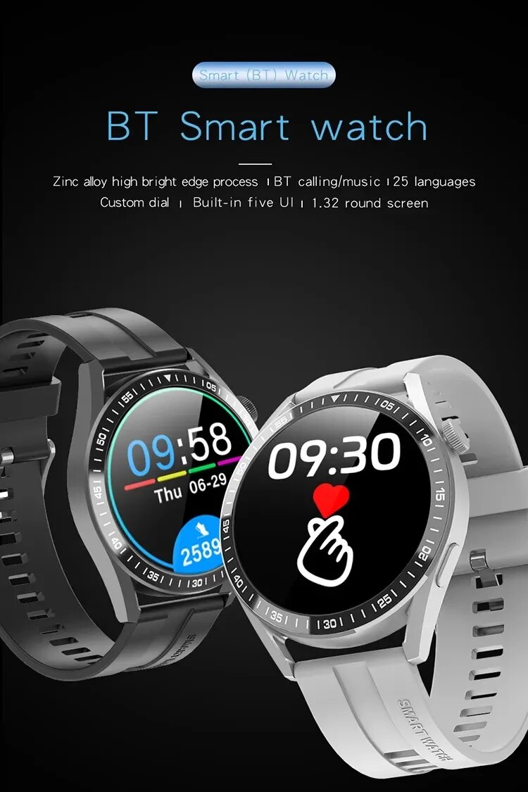 WH8 Smart Watch For Men 1.32 Round Screen Bluetooth Talk Heart Rate Monitor Music Playback Watch. 