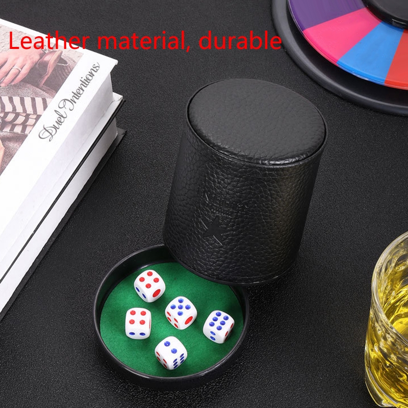 Leather Dice Cup with Lid Green Red Lining Interior Quiet in Shaking for Liars Dice Farkle Yahtzee Board Games, Black. 