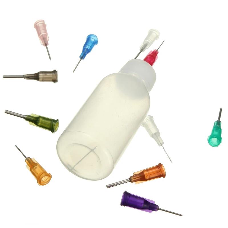 30ml/50ml Transparent Polyethylene Needle Dispenser Dispensing Bottle for Rosin Solder Flux Paste + 11 Needles Tools Vnce Lncei. 