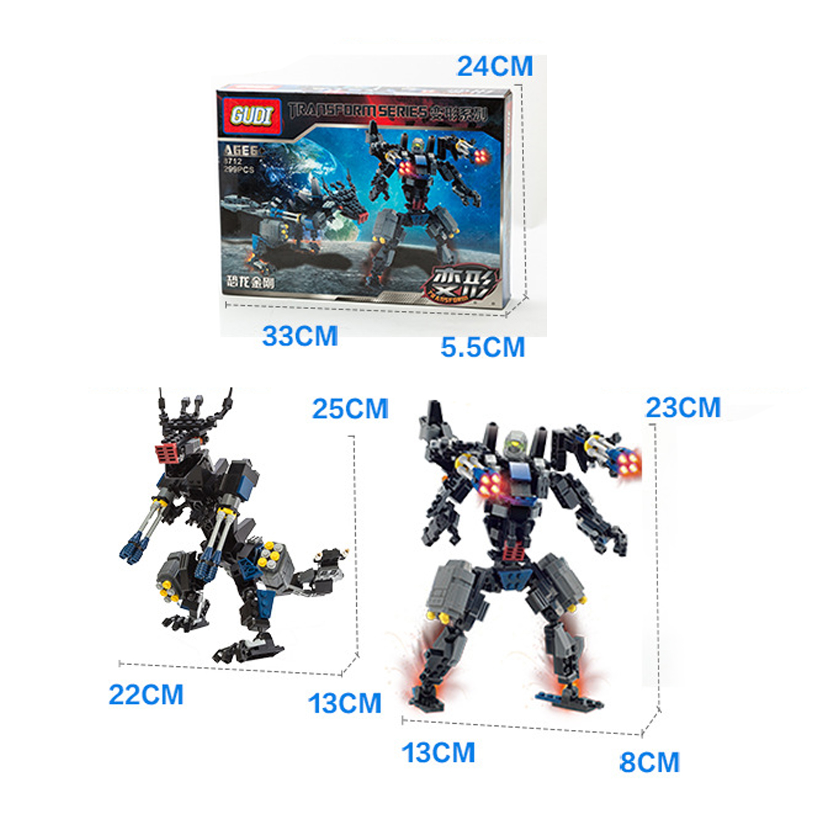 1 Set Exquisite Building Toy Promote Ability ABS Robot Dinosaur Cartoon Deformation Model for Kids. 
