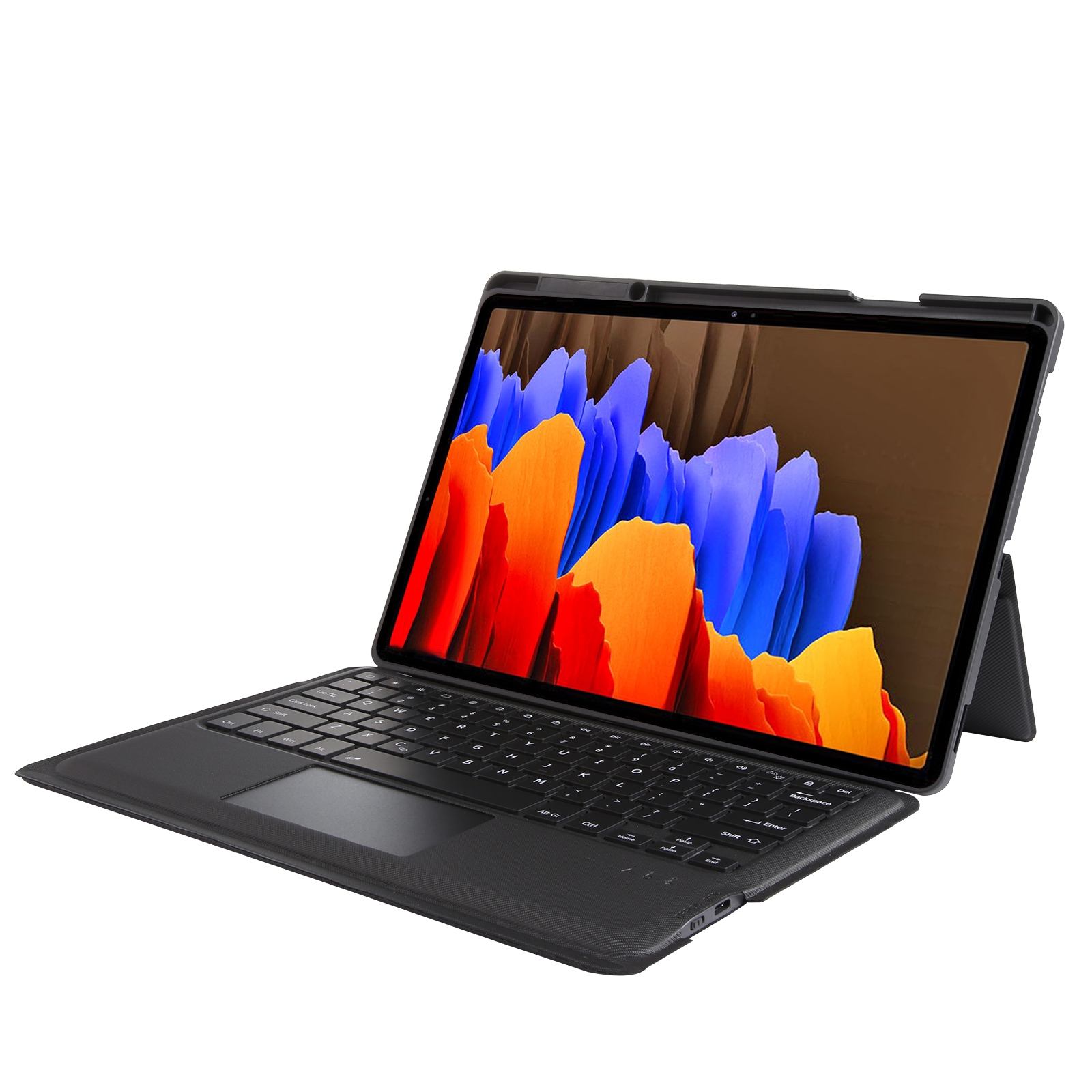 T970B-AS Pivot Backlight Upper Pen Tray Bluetooth Keyboard Leather Case For Samsung Galaxy Tab S7+/S7 FE/S8+