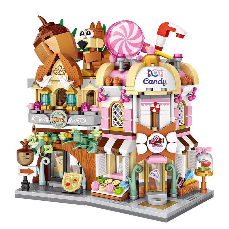 City View Scene Cinema Retail Store Candy Shop Architectures Mini Blocks Models Building Blocks Christmas Toy for Children. 