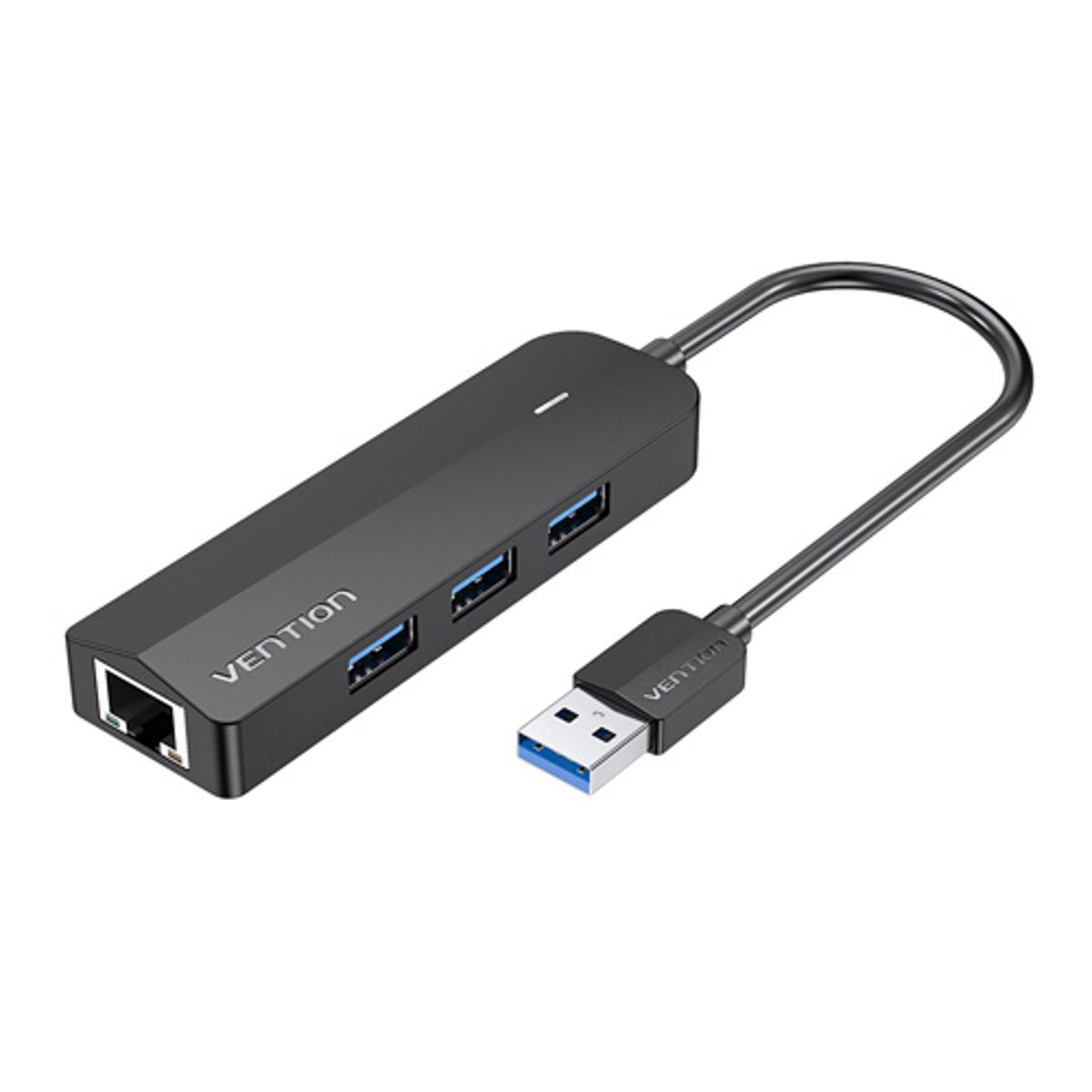 VENTION CHNBB 3-Port USB 3.0 (0.15M  ) with Gigabit Ethernet Adapter Black   Hub