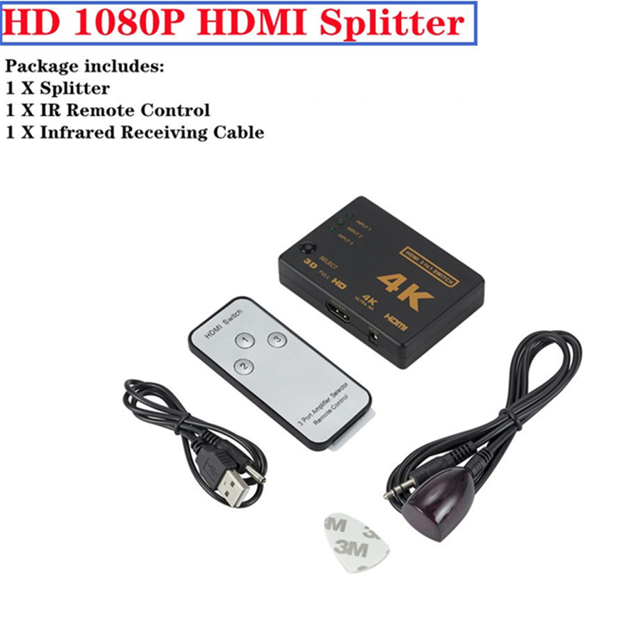 CUANFEN 4K 2K 3x1 HDMI Cable Splitter HD 1080P Video Switcher Adapter 3 Input 1 Output Port HDMI Hub for Xbox PS4 DVD HDTV PC Laptop TV. 