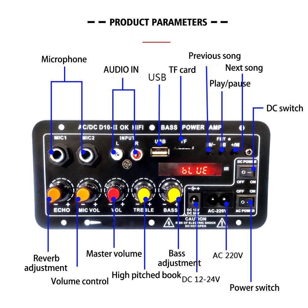 D10-II 12V 24V Car Bluetooth Amplifier Board AUX TF Card USB 30-120W For 4 Ohm 40W Speaker 220V EU Subwoofer Audio Amp Module. 