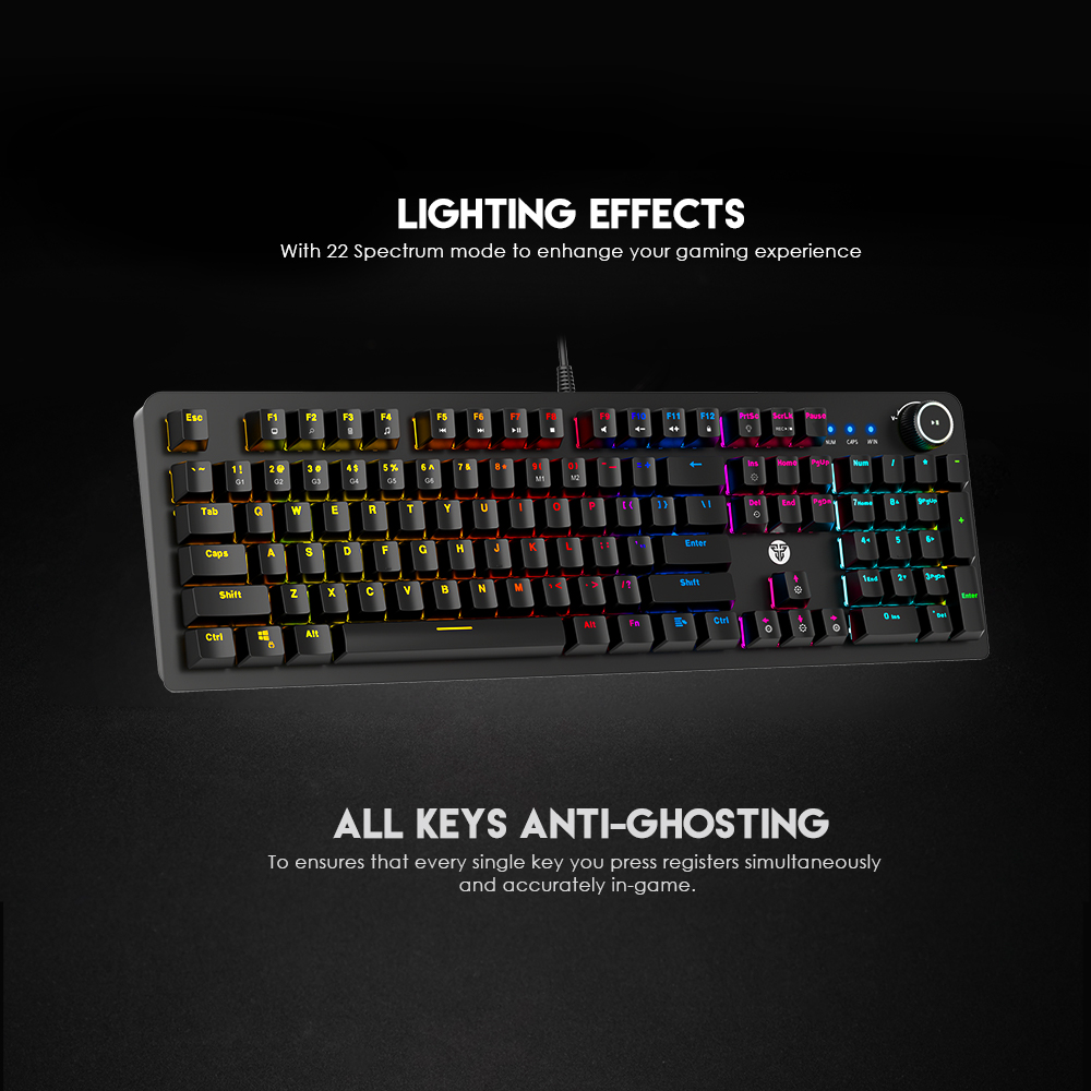 FANTECH MK853 Mechanical Keyboard Blue/Red Switch Ergonomics Backlit USB Wired Gaming Keyboard With Hand Rest For Laptop PC. 