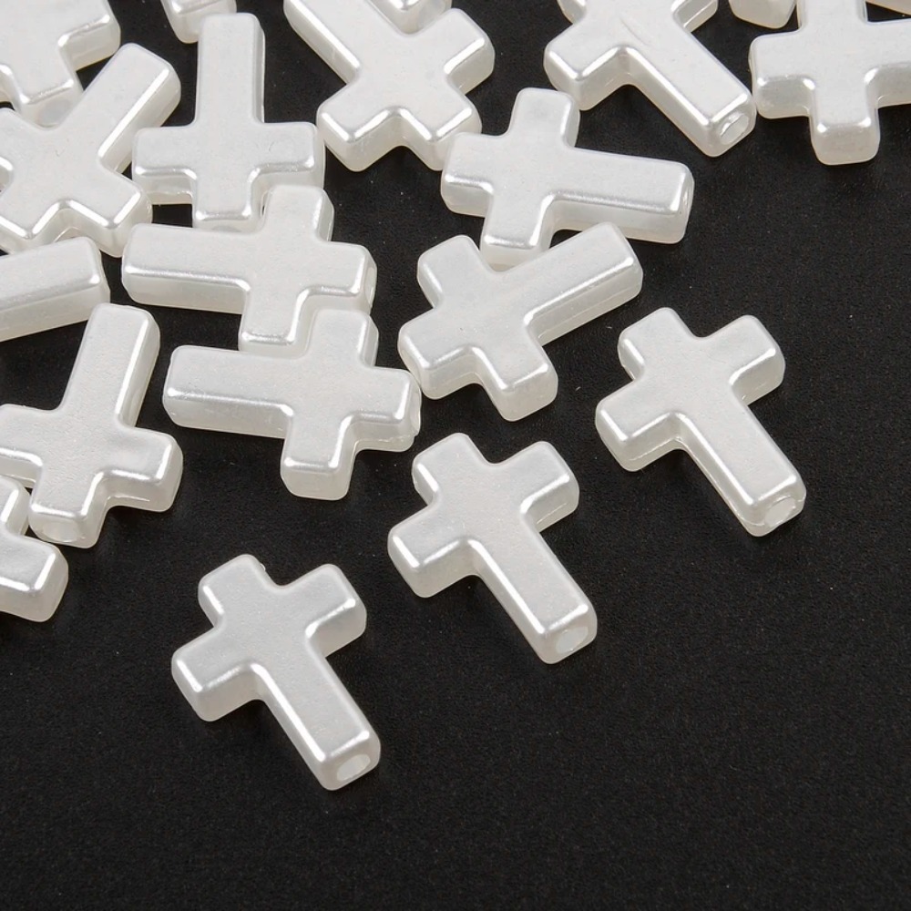 60pcs White Cross Loose Spacer Beads Jewelry Accessories Exquisite Handmade Bracelet Necklace Accessories Mini ABS Cross Shape Imitation Mens Bracelets