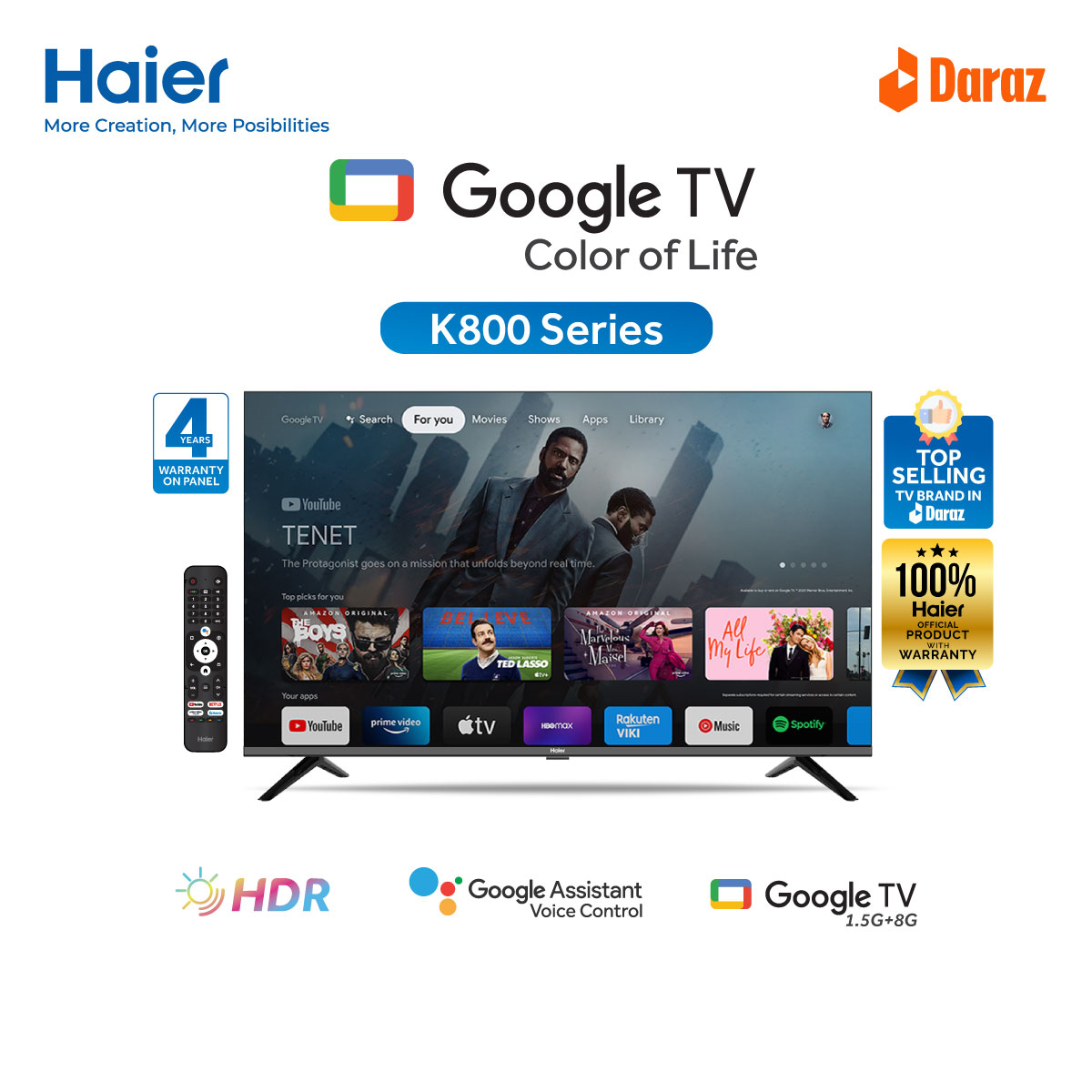 Haier 32" Bezel Less Google Android TV (H32K800X) | Daraz.com.bd