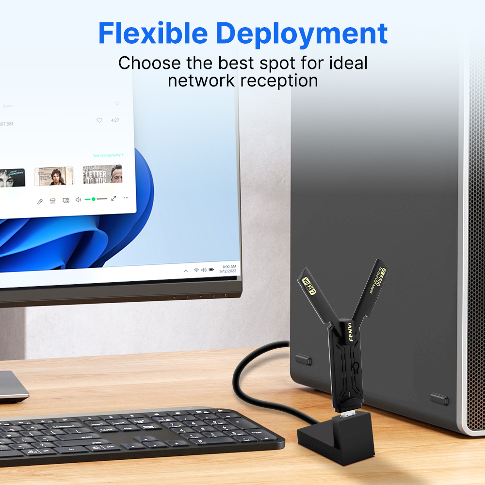 Fenvi Wi-Fi 7 USB WiFi Adapter BE6500 USB 3.0 WiFi 7 Network Receiver WiFi Dongle PC Laptop Driver Free For Win10/11. 