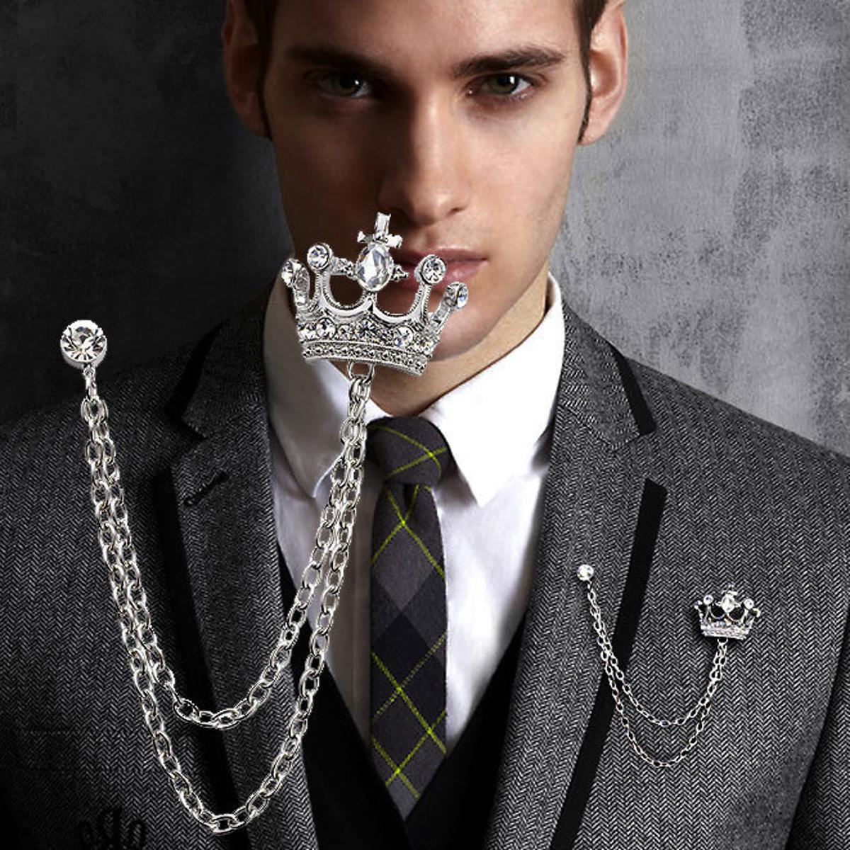 Men Crystal Suit Brooch Clothes Buckles Rhinestone Brooch