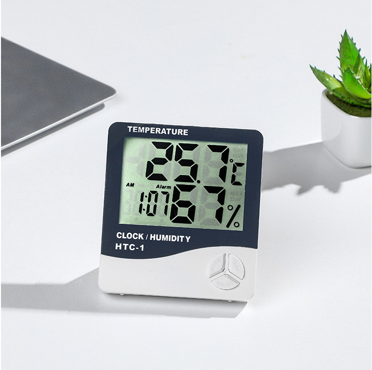 (New)HTC-1 large EAD houehold thermometer temperature and humidity meter high preciion indoor electronic thermometer with electronic alarm clock. 