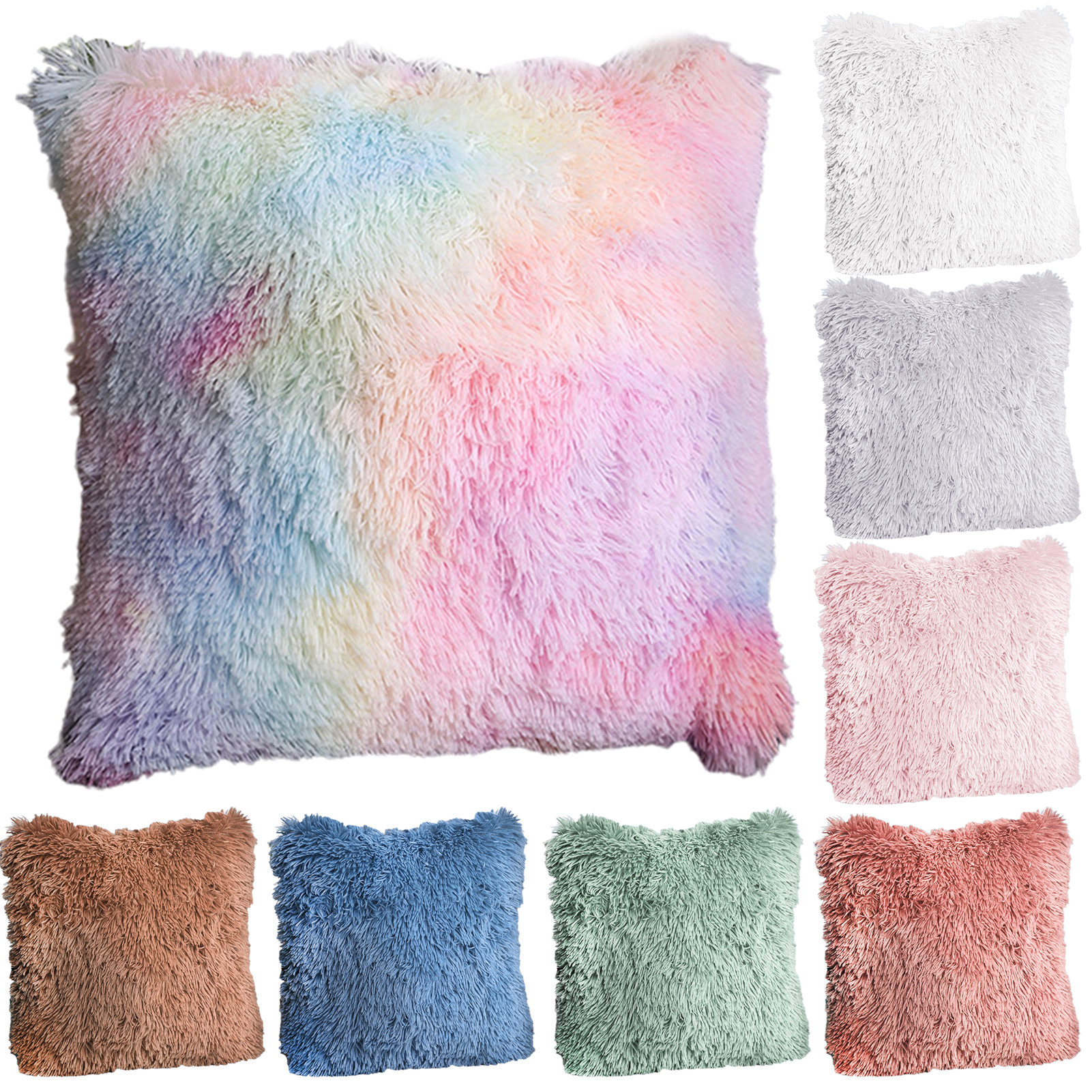 Cushion Cover Fluffy Widely Applied Square Shaped Decorative Plush Sofa Pillowcases for Couch. 