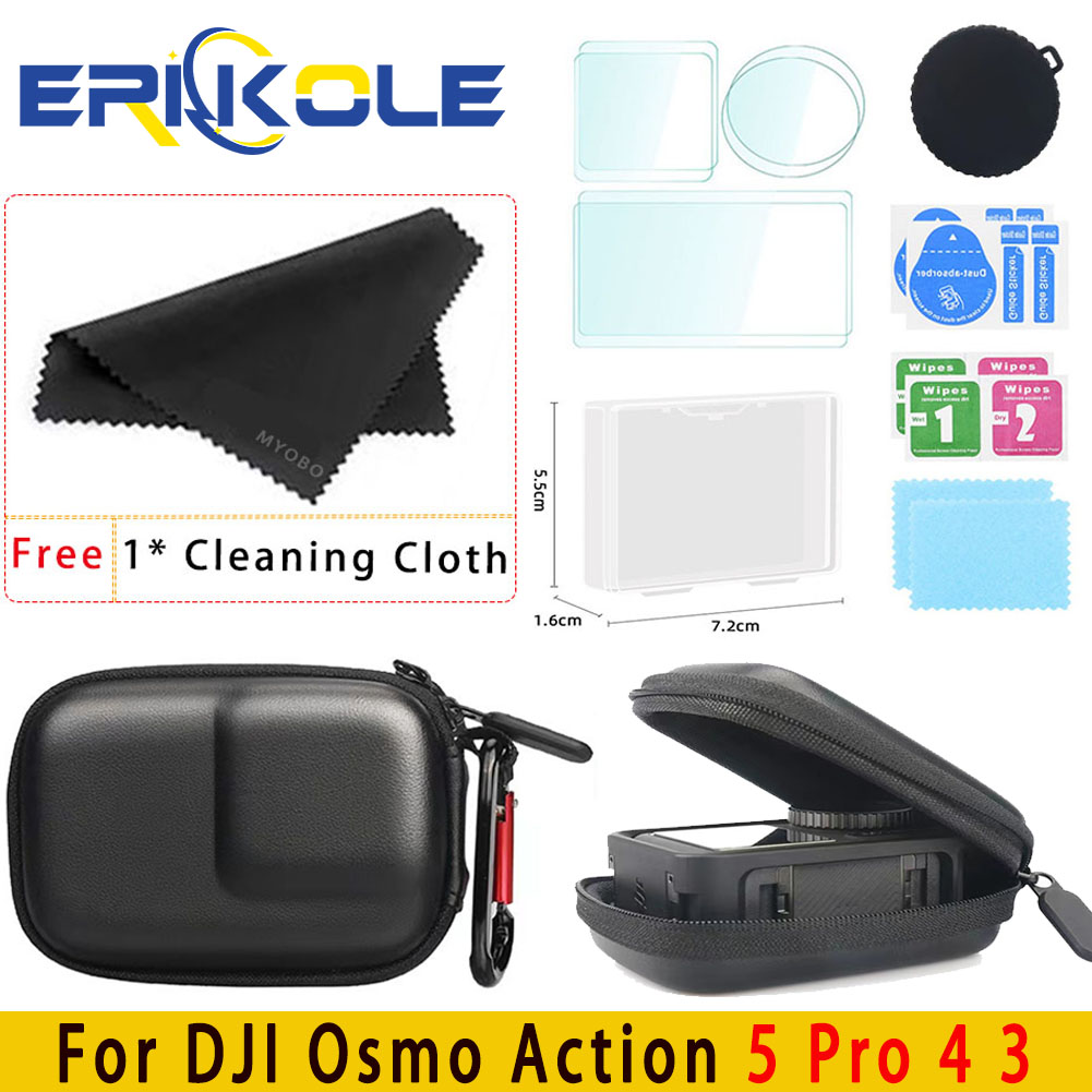 Storage Bag Case for DJI Osmo Action 5 Pro Lens Cover Tempered Film for GoPro 13 12 11 10 Osmo Action 4 5Pro Camera Accessories