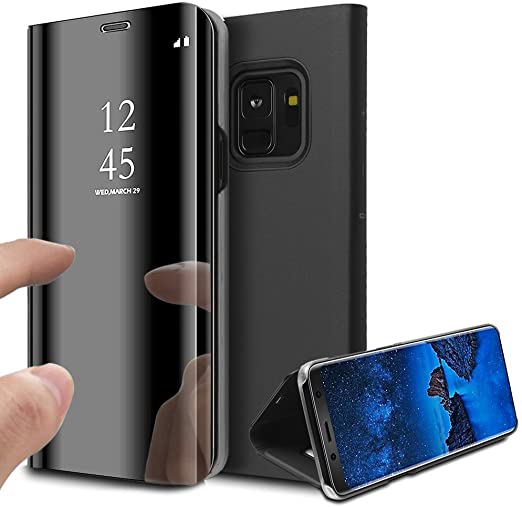 Samsung Galaxy S9 - Clear View Case Flip Standing Cover Auto Lock Mirror Case