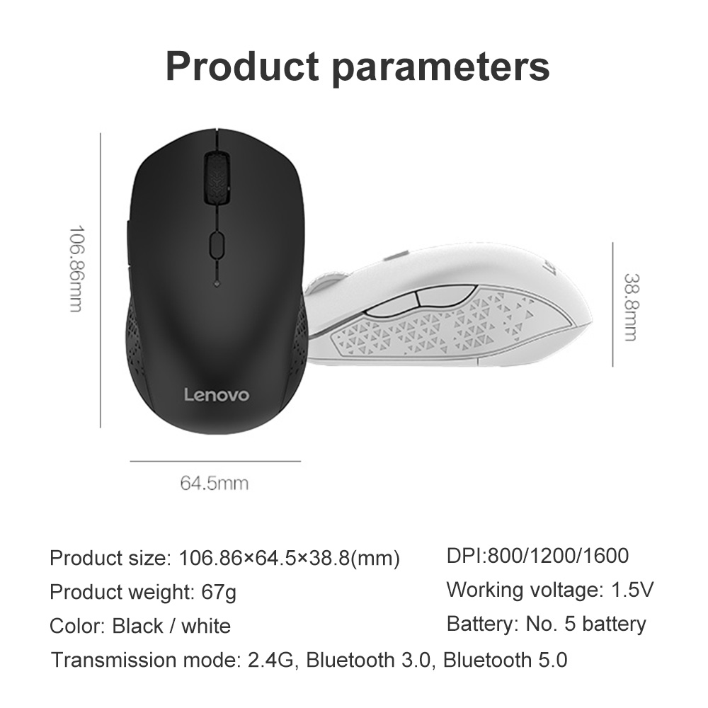 Lenovo Howard Bluetooth Wireless  Mouse With 1600 DPI Bluetooth 5.0 USB Receiver Portable Computer Mice For Laptop PC Desktop Notebook. 