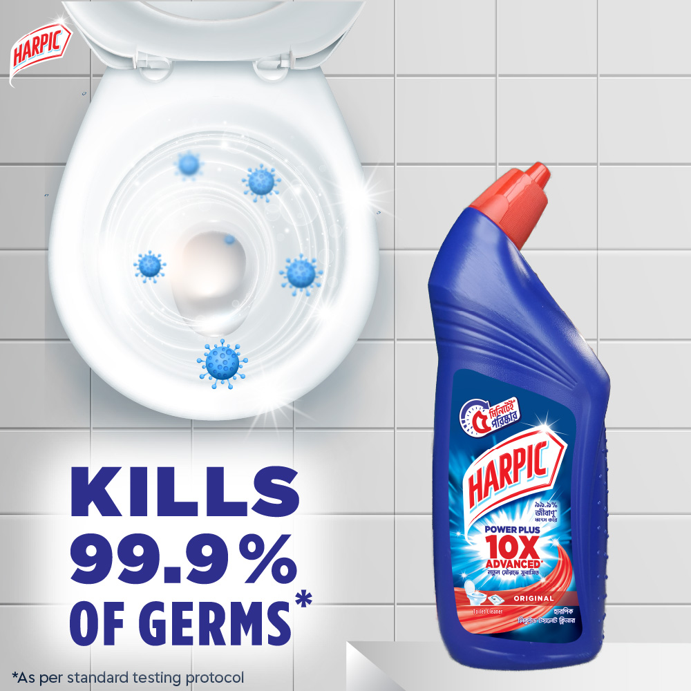 Harpic Toilet Cleaner Liquid 750ml Original Power Plus 10x Stronger, new & thicker formula kills 99.9% of germs. 
