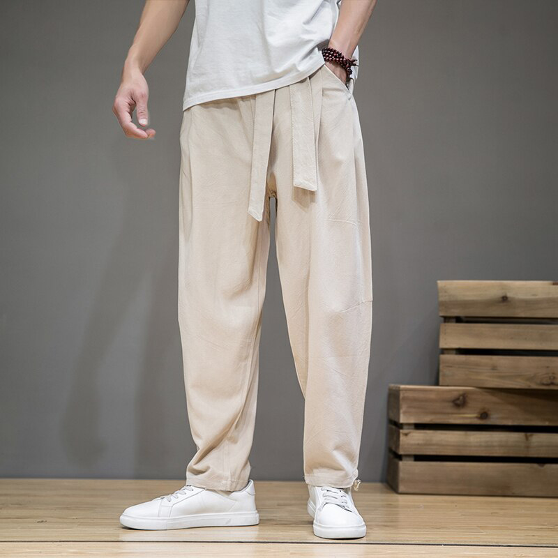 Spring Cotton Linen Pants Men Elastic 