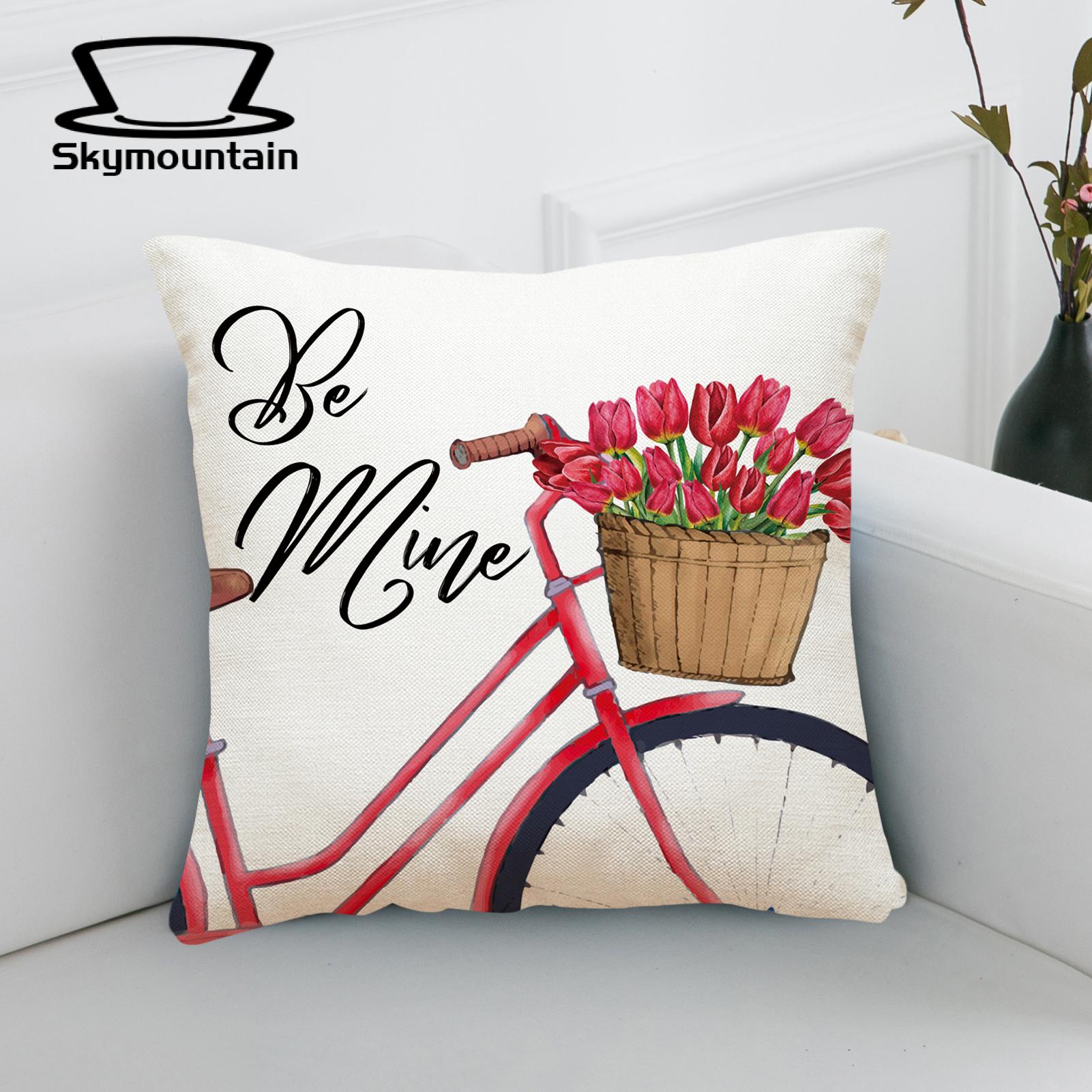 Linen Pillowcase with Hidden Zipper Valentine's Day Pillowcase Red Pink Tulips Flower Pattern Sofa Cushion Cover Home Decoration for Valentine's Day Mother's Day. 