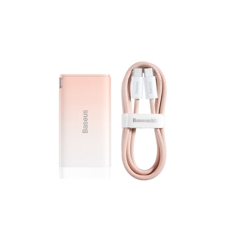 Baseus Gan3 Pro Fast Charger 3 Port 2 Type-C and 1 USB Port 65W GaN CN Plug Adapter with Dynamic Series Type-C to Type-C 100W Fast Charging Cable 1M. 