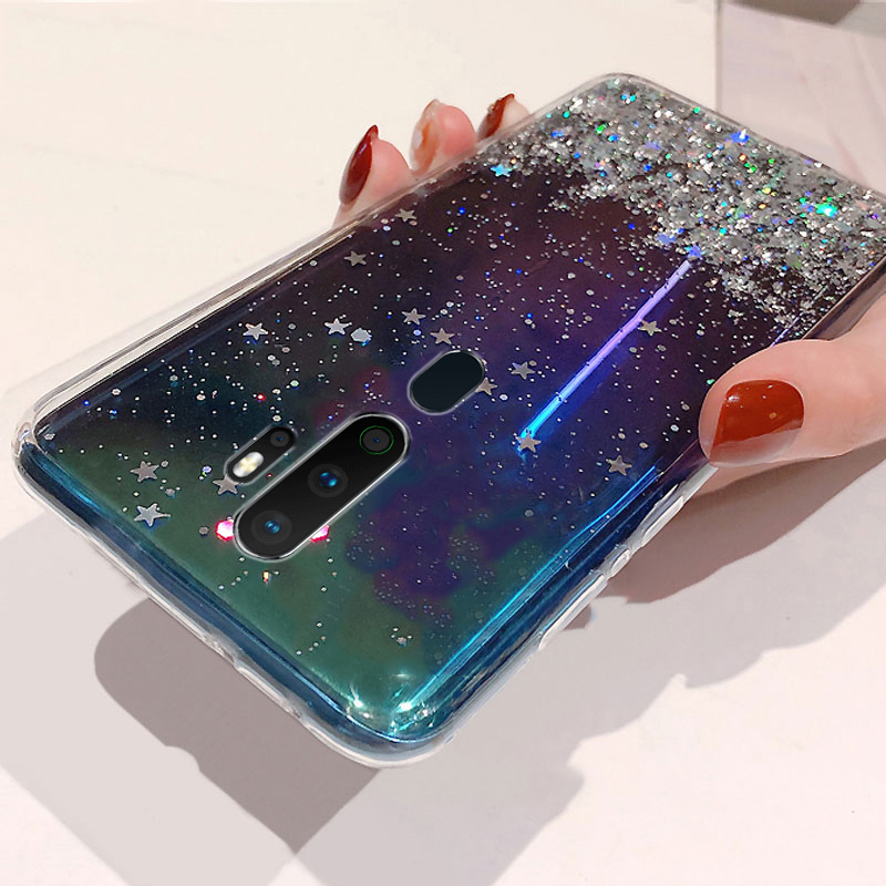 Back Cover For OPPO A9 2020 Phone Case Glitter Silicone Soft Full Starry Sky String Glitter Transparent Space Stars Moon OPPO A9 2020 Case. 
