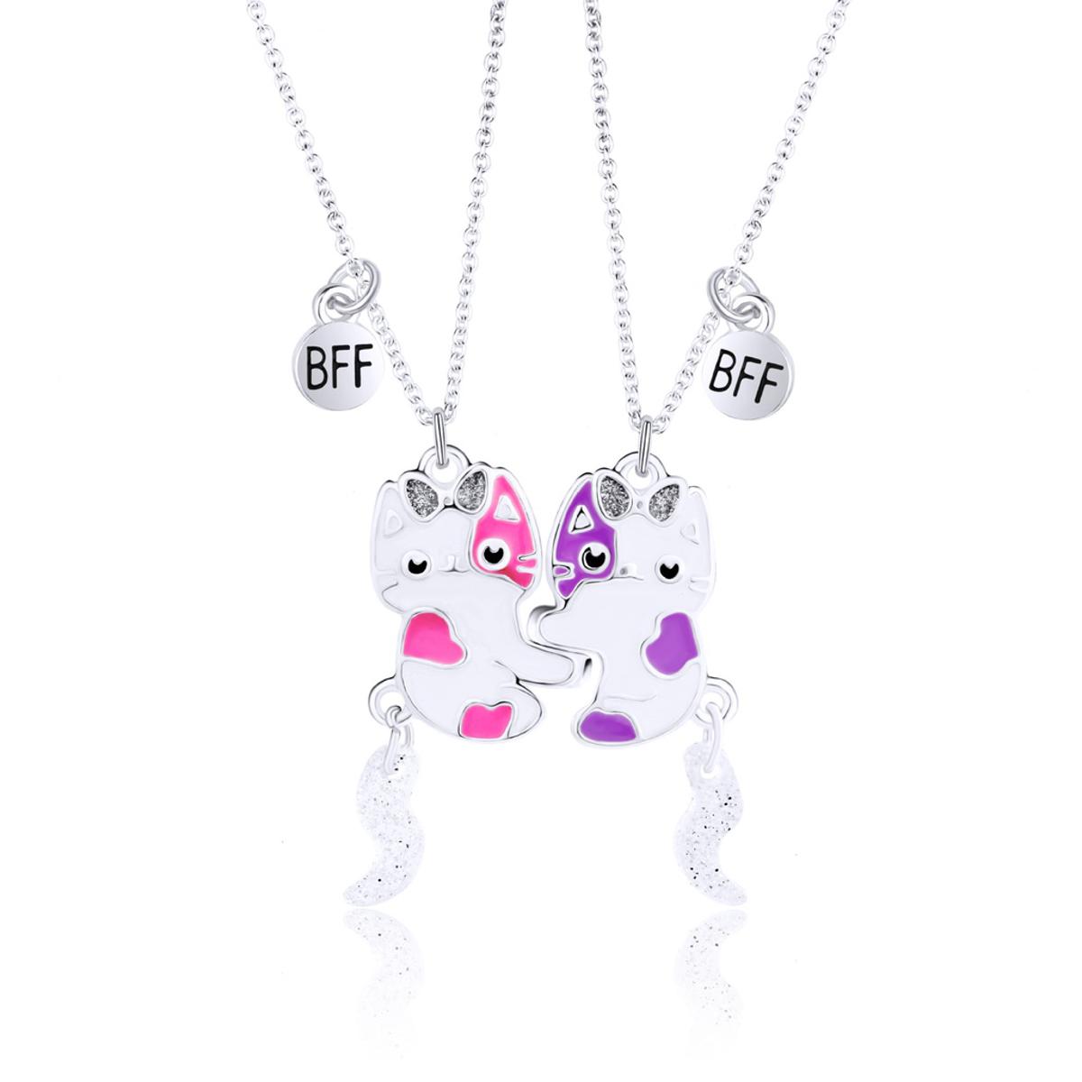 2Pcs/Set Kitty Magnet Best Friend Girlfriends Necklace Pendant for Women Girl New 2023