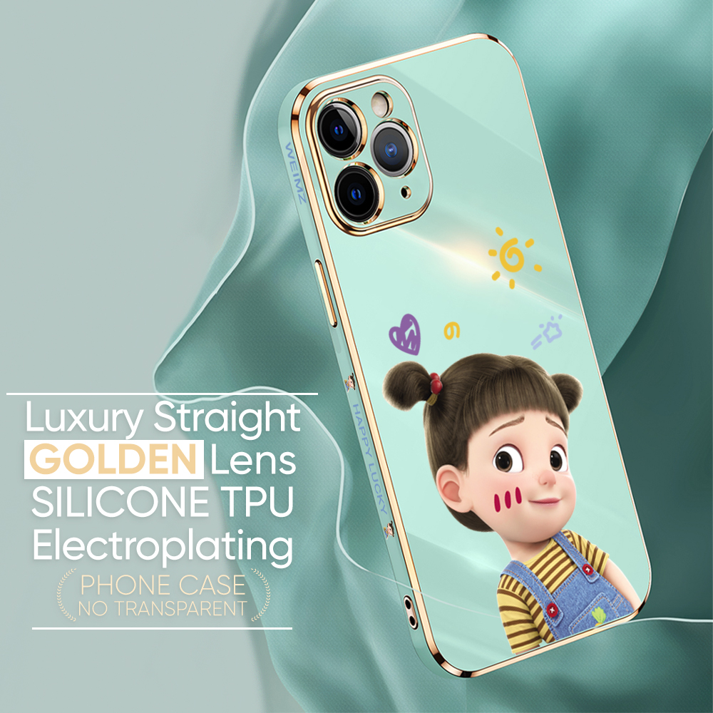 UCUC for Huawei Y7A Back Cover + Free Lanyard Lovely Girl Luxury 6D Plating Case Side Pattern Soft Silicone Square Phone Cases. 