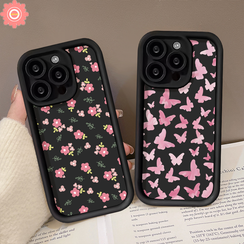 Dreamy Fresh Pink Floret Butterfly Soft Case For Realme 11 9i 8i 5i 6i 5s 7i C15 C25 C35 C53 C30 C51 C17 C21 C12 C11 C25Y C33 C20 C55 C31 C21Y C20A Narzo 50 N53 Vintage Flower Cover. 
