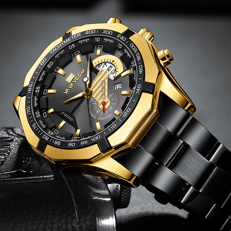 VA VA VOOM Men's Steel Band Watch Men's Watch Sports Glow Calendar Men's Source Factory Watch in China. 