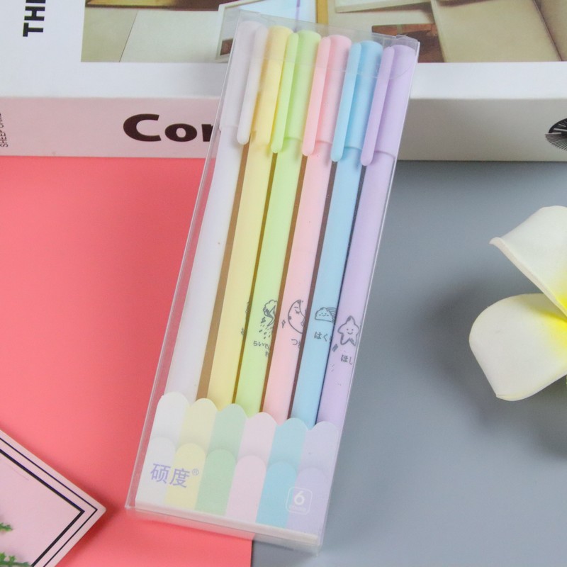 Box of Morandi color pens, gel pens 6 sets, student stationery, exam pens, office supplies, black signature pens