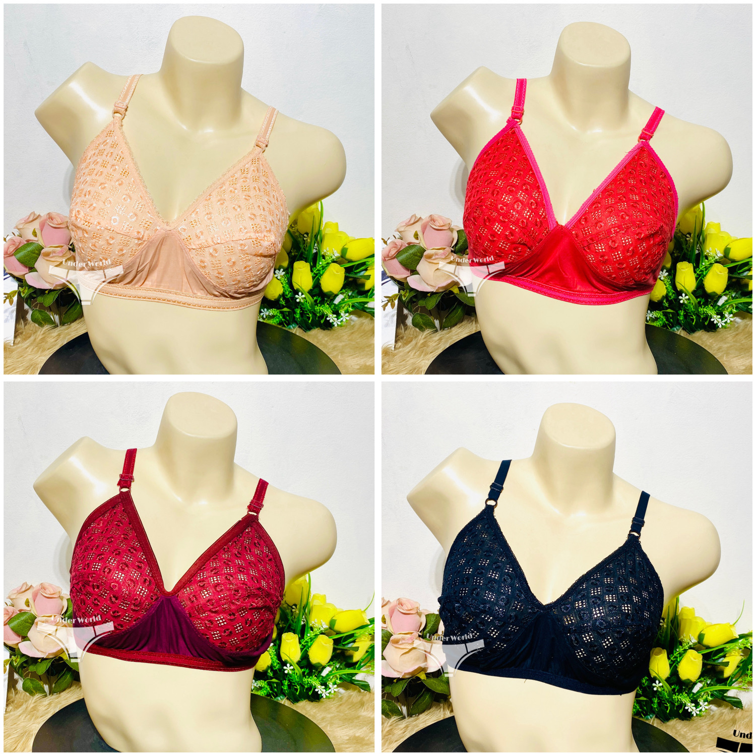 4pcs Multicolor Soft Comfortable Net Cotton Bra for Women and Girls
