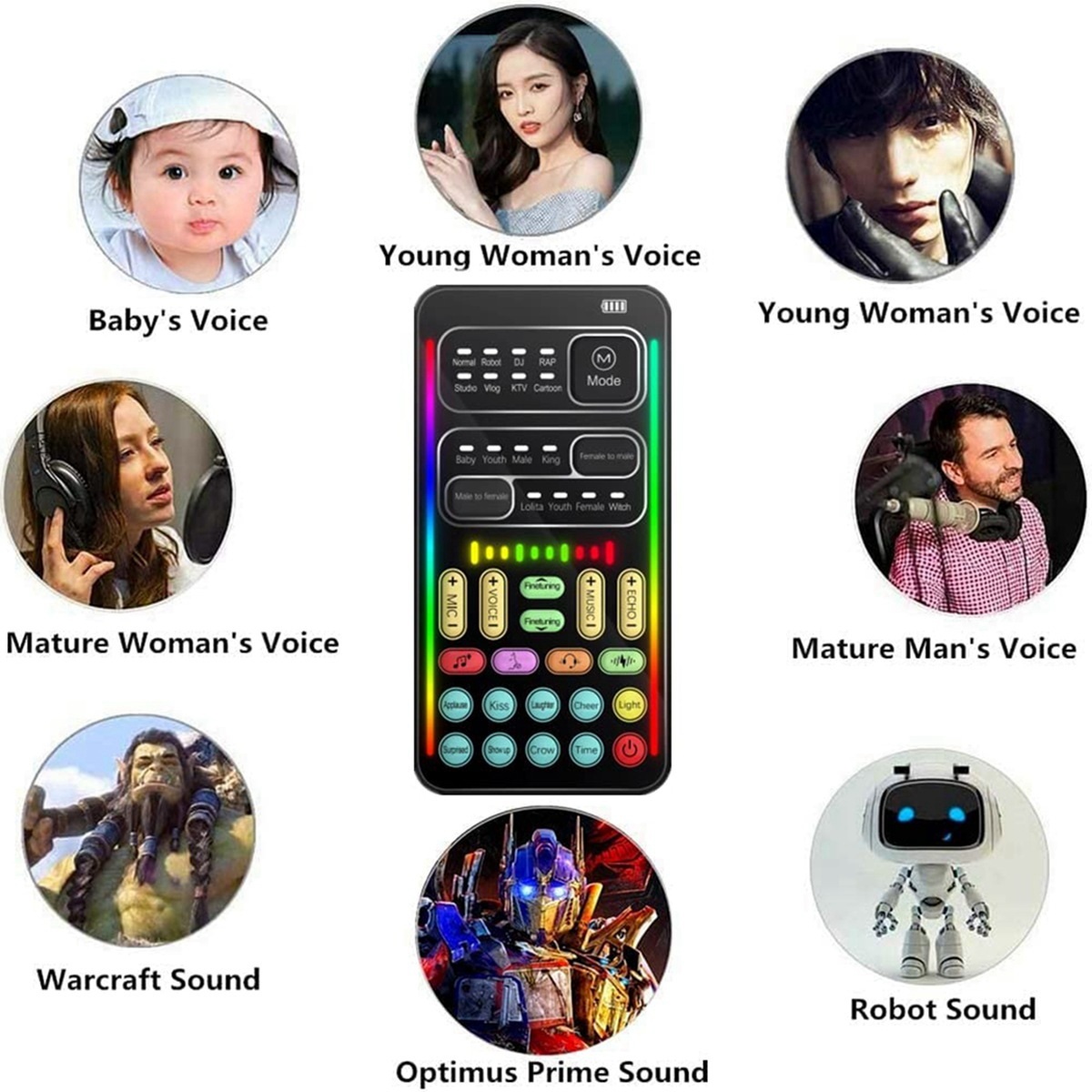 Voice Changer Handheld Microphone Voice Changer with Sound Multifunctional Effects Machine for Phone/Xbox/Switch (I900). 