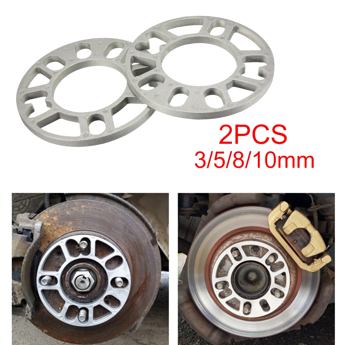 2pcs Universal car Aluminum 3mm 5mm 8-10mm Wheel Spacer