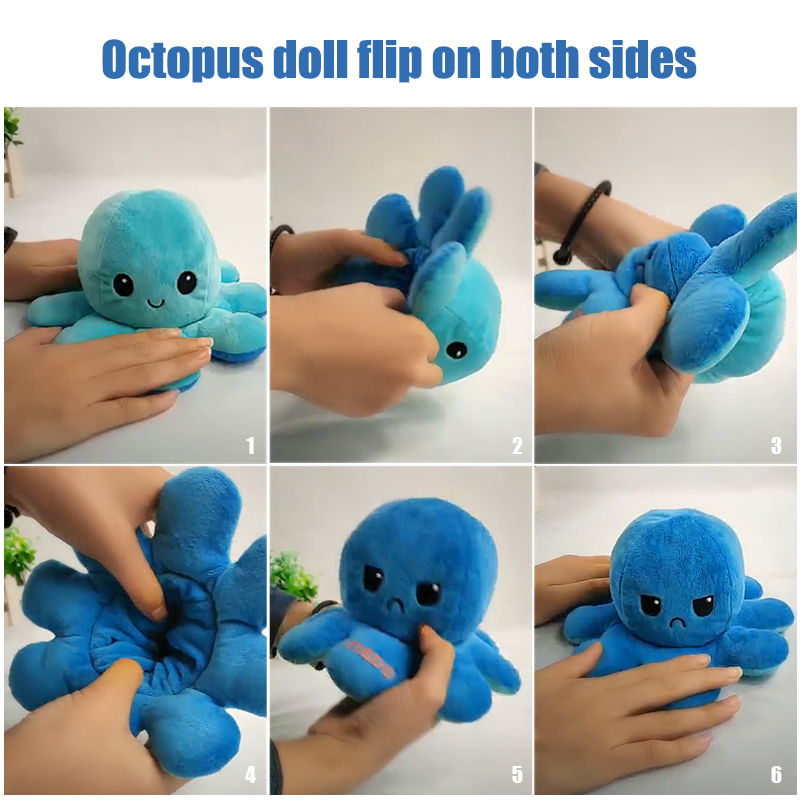 Reversible Flip Stuffed Octopus Plush Doll Soft Simulation Reversible Plush Toy Double-sided Color Flip. 