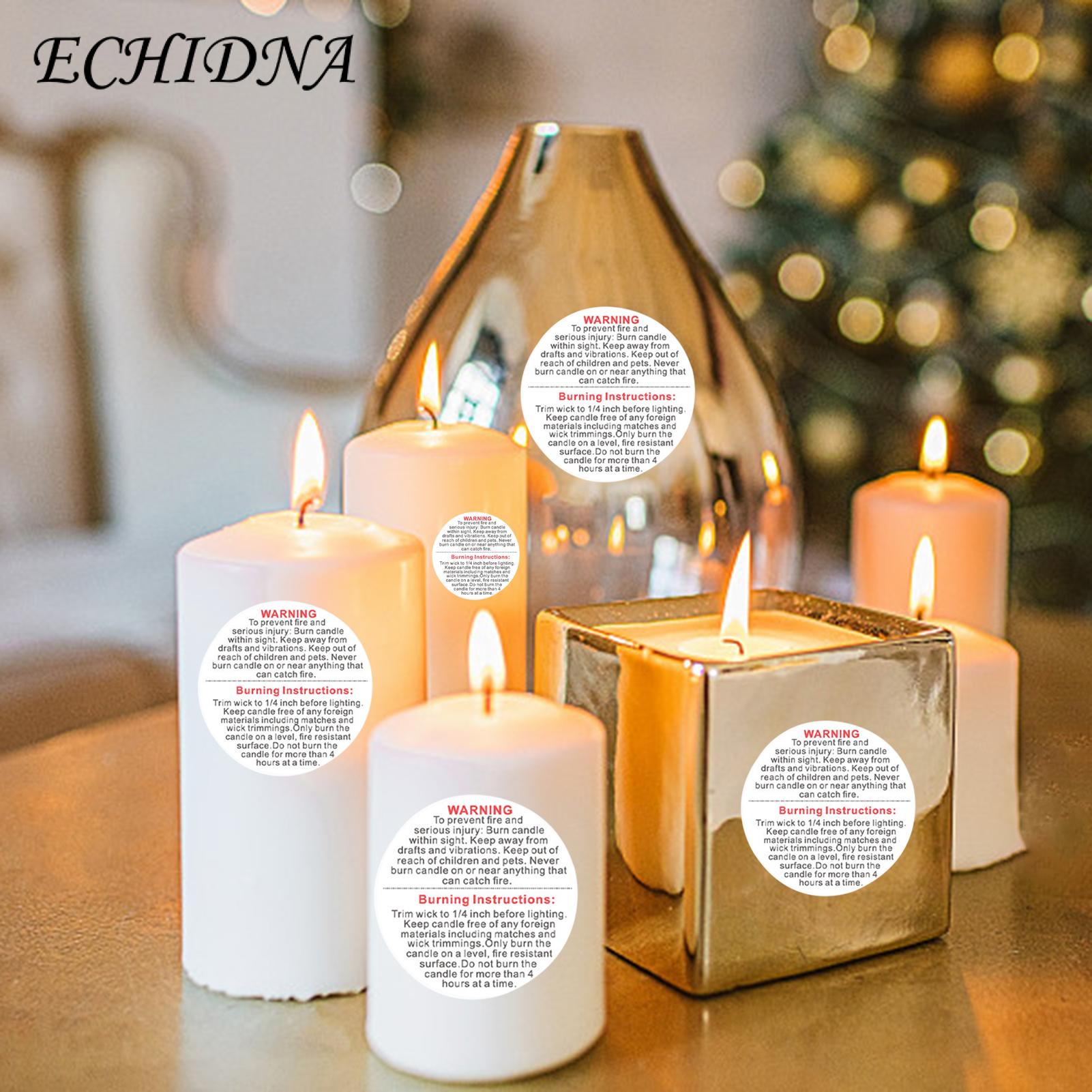 ECHIDNA Candle Warning Labels Wide Applications Round Label Black And White Text. 