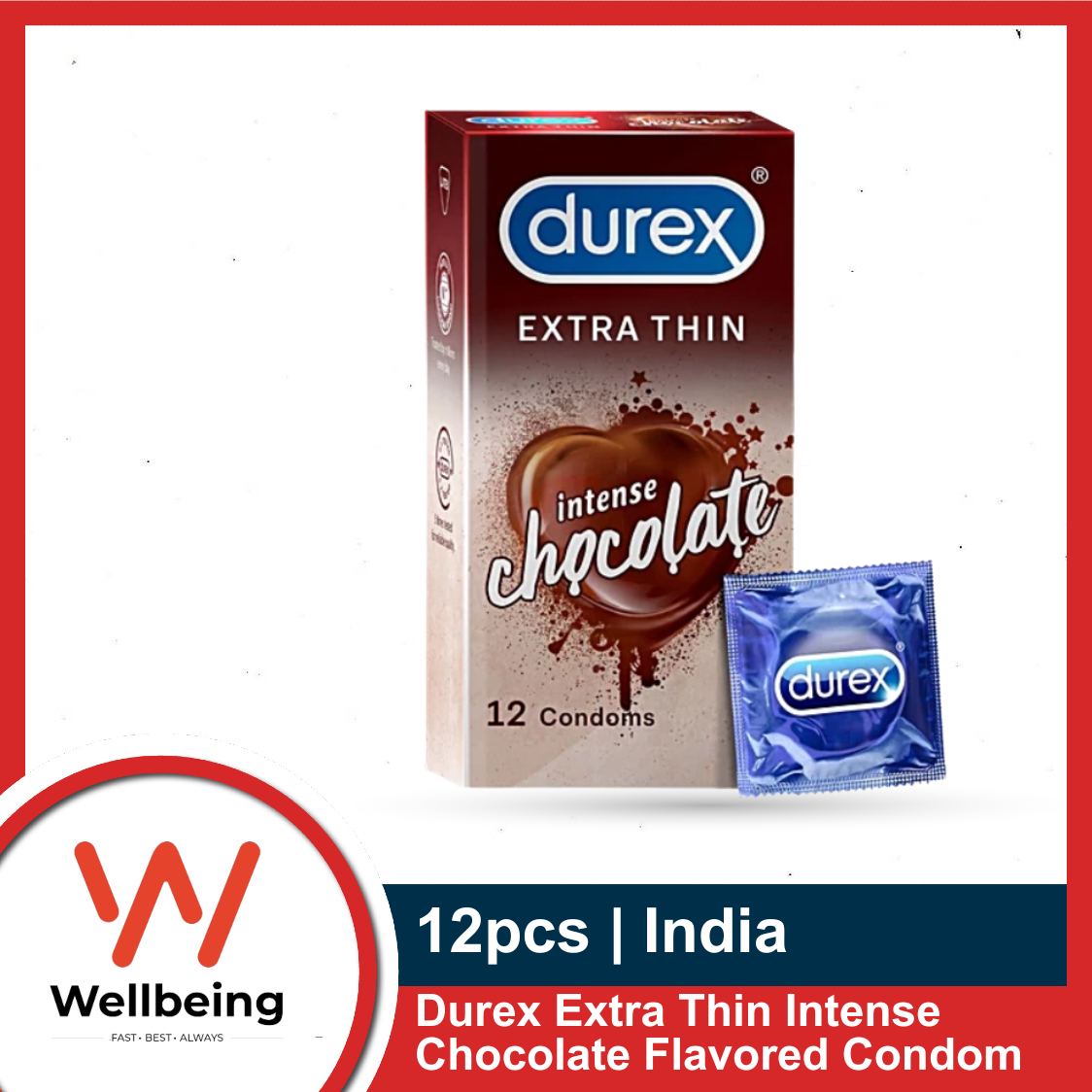 Durex Extra Thin Intense Chocolate Flavored Condom For Men | 12pcs Pack | India