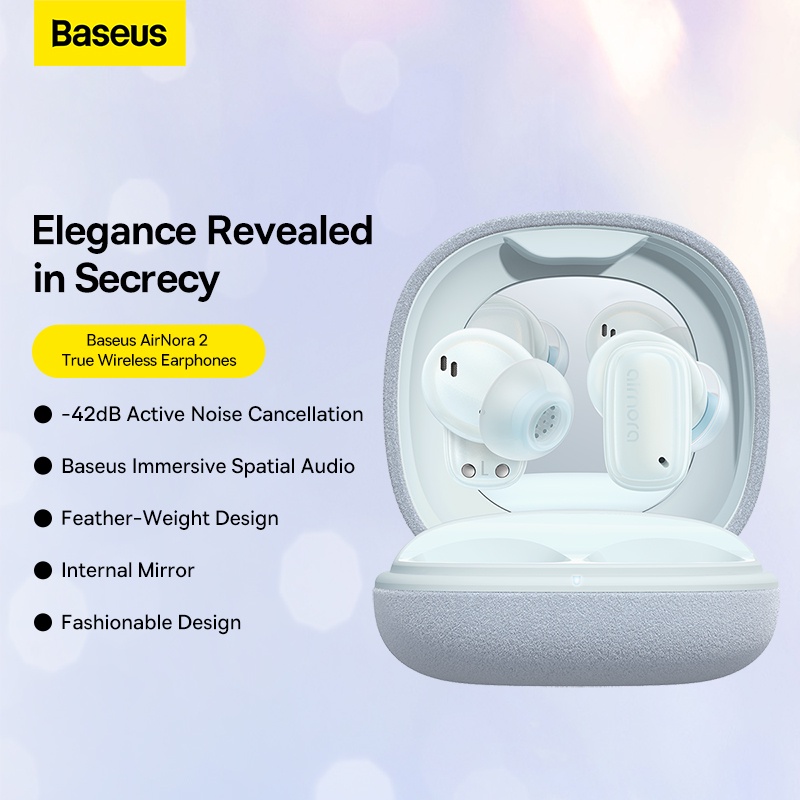 Baseus AirNora 2 Wireless Bluetooth Earphone Active Noise Cancellation Earbuds Lightweight Design With Mirror App Support. 
